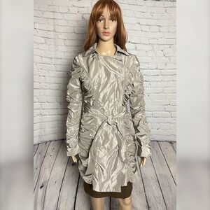 Lucy Paris Silver Ruched Rain Trench Coat With Belt Size Eur 42 US S